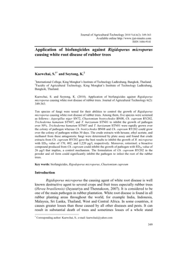 Application of Biofungicides Against Rigidoporus Microporus Causing White Root Disease of Rubber Trees