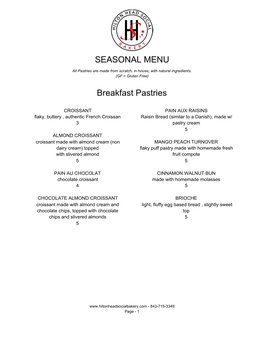 SEASONAL MENU Breakfast Pastries