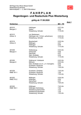 F a H R P L a N Regenbogen- Und Realschule Plus Westerburg