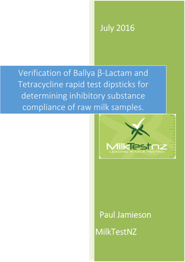 Verification of Ballya Β-Lactam and Tetracycline Rapid Test Dipsticks For