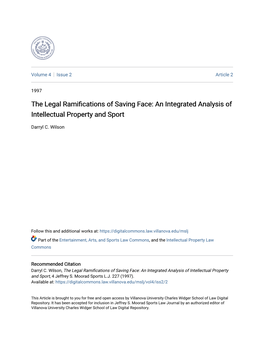 The Legal Ramifications of Saving Face: an Integrated Analysis of Intellectual Property and Sport