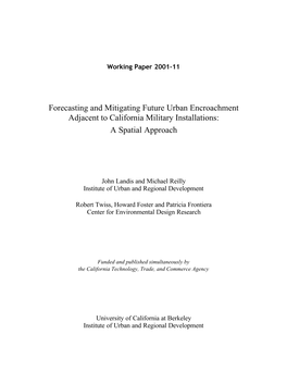 Forecasting and Mitigating Future Urban Encroachment Adjacent to California Military Installations: a Spatial Approach