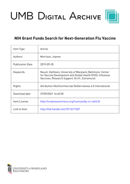 NIH Grant Funds Search for Next-Generation Flu Vaccine September 20, 2019 | by Joanne Morrison Kathleen Neuzil, MD, MPH, Profe