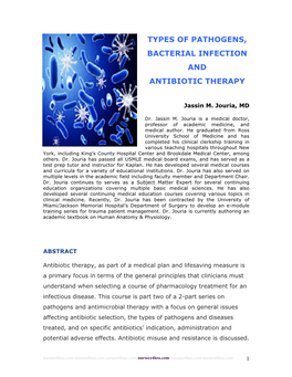 Types of Pathogens, Bacterial Infection and Antibiotic Therapy