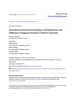 Excavating Feminist Phenomenology: Lived-Experiences and Wellbeing of Indigenous Students at Western University