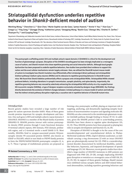 Striatopallidal Dysfunction Underlies Repetitive Behavior in Shank3-Deficient Model of Autism