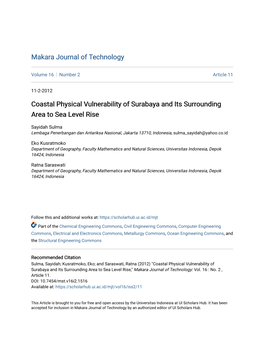 Coastal Physical Vulnerability of Surabaya and Its Surrounding Area to Sea Level Rise