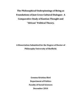 The Philosophical Underpinnings of Being As Foundations of Just Cross-Cultural Dialogue: a Comparative Study of Kantian Thought and “African” Political Theory