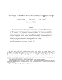 The Origin of the State: Land Productivity Or Appropriability?*