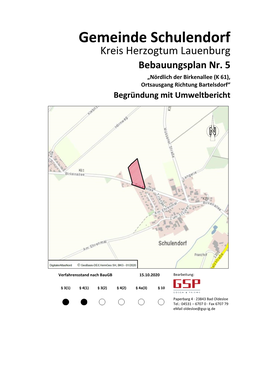 Gemeinde Schulendorf Kreis Herzogtum Lauenburg Bebauungsplan Nr