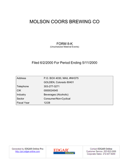 Molson Coors Brewing Co