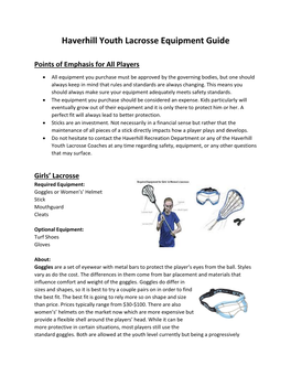 Haverhill Youth Lacrosse Equipment Guide