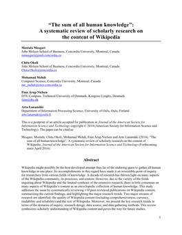 A Systematic Review of Scholarly Research on the Content of Wikipedia