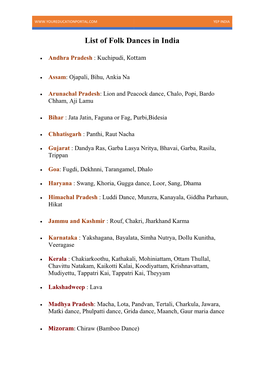 List of Folk Dances in India