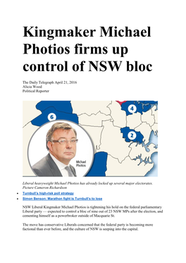 Kingmaker Michael Photios Firms up Control of NSW Bloc