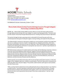 Moore Public Schools Combat Teacher Shortage Concerns Through Collegiate Partnerships and Mentorship Efforts