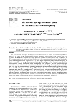 Influence of Sitkówka Sewage Treatment Plant on the Bobrza River Water Quality