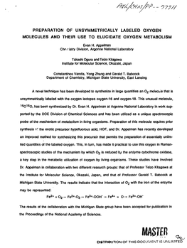 Preparation of Unsymmetrically Labeled Oxygen Molecules and Their Use to Elucidate Oxygen Metabolism