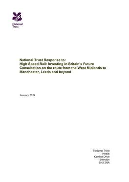 National Trust Response To: High Speed Rail: Investing in Britain's