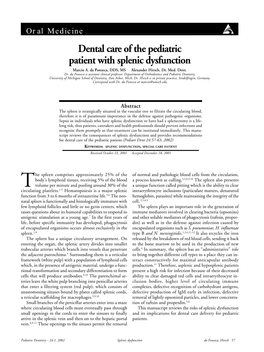 Dental Care of the Pediatric Patient with Splenic Dysfunction Marcio A