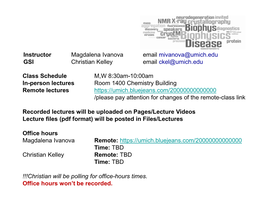 Class Schedule M,W 8:30Am-10:00Am In-Person Lectures