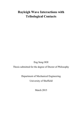 Rayleigh Wave Interactions with Tribological Contacts