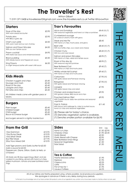 The Traveller's Rest Menu