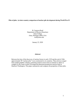 An Inter-Country Comparison of Nuclear Pile Development During World War II