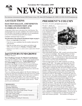 Newsletter 98 ª December 1999 NEWSLETTER