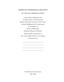 Topics in Statistical Finance