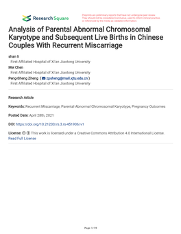 Analysis of Parental Abnormal Chromosomal Karyotype And