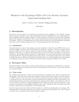 Handout to the R Package Divdyn V0.8.1 for Diversity Dynamics Using Fossil Sampling Data