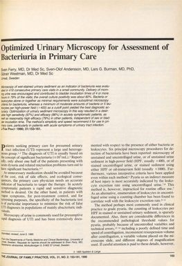 Optimized Urinary Microscopy for Assessment of Bacteriuria in Primary Care