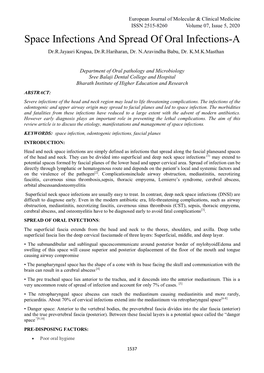 Space Infections and Spread of Oral Infections-A Dr.R.Jayasri Krupaa, Dr.R.Hariharan, Dr