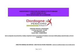 Associations Et Fondations Reconnues D'utilite Publique Subventionnees En 2017 Par Le Departement De La Dordogne