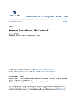 Calvin and Eastern Europe: What Happened?