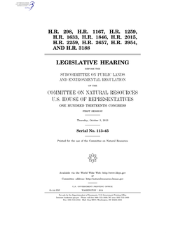 Legislative Hearing Committee on Natural Resources U.S