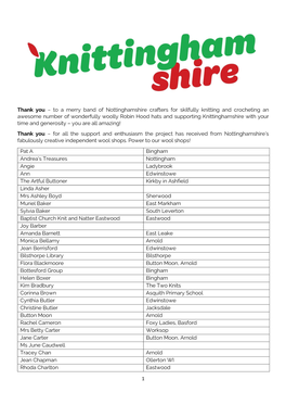 To a Merry Band of Nottinghamshire Crafters for Skilfully Knitting And