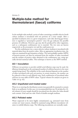 Multiple-Tube Method for Thermotolerant (Faecal) Coliforms