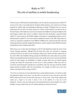 Radio Or TV? the Role of Satellites in Mobile Broadcasting Page 2