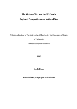The Vietnam War and the U.S. South: Regional Perspectives on a National