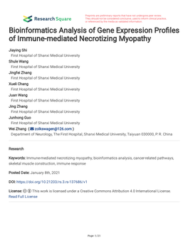 Bioinformatics Analysis of Gene Expression Pro Les of Immune