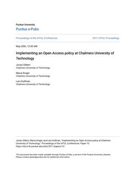 Implementing an Open Access Policy at Chalmers University of Technology