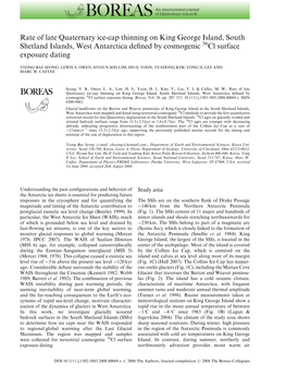 Rate of Late Quaternary Ice-Cap Thinning on King George Island, South Shetland Islands, West Antarctica Defined by Cosmogenic 36