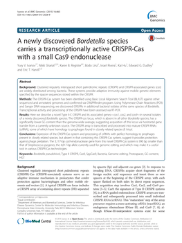 A Newly Discovered Bordetella Species Carries a Transcriptionally Active CRISPR-Cas with a Small Cas9 Endonuclease Yury V