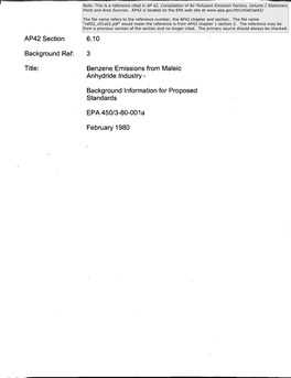 6.10 3 Benzene Emissions from Maleic Anhydride Industry