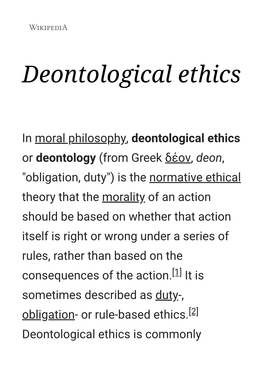 Deontological Ethics