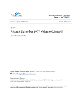 Résumé, December, 1977, Volume 09, Issue 03 Alumni Association, WWU