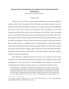 Section 230: an Introduction for Antitrust & Consumer Protection Practitioners Berin Szóka & Ashkhen Kazaryan