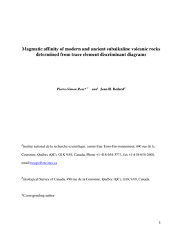 Magmatic Affinity of Modern and Ancient Subalkaline Volcanic Rocks Determined from Trace Element Discriminant Diagrams